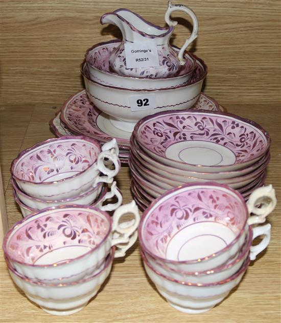 A pink lustre tea set